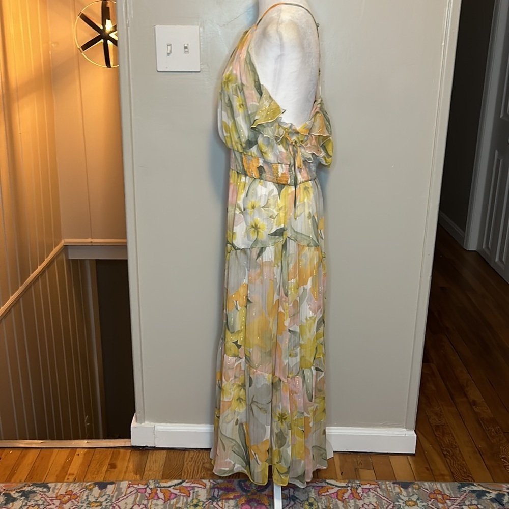 Zara Metallic Thread Floral Print Ruffle Dress NWT Size XL - Picture 15 of 16
